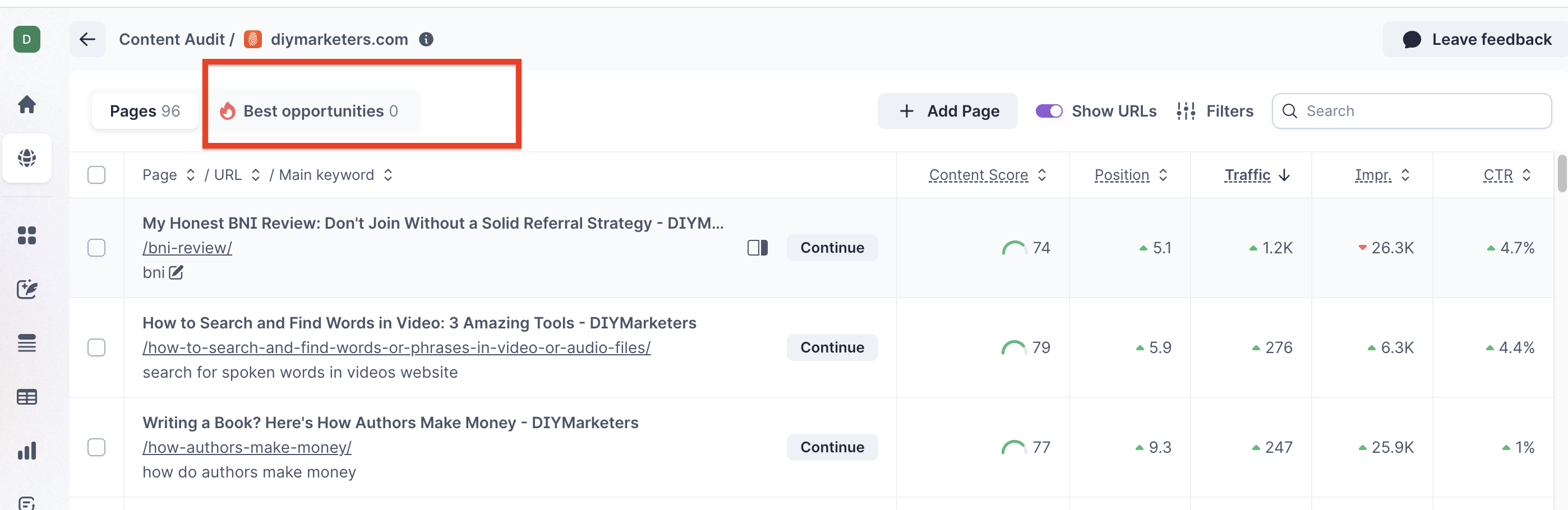 SurferSEO content audit best opportunities - surferseo vs brandwell